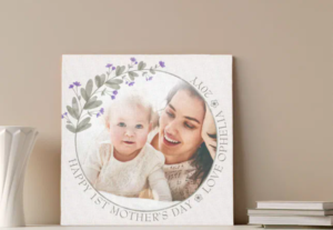 Personalized First Mothers Day Photo Wildflower Floral Frame Canvas Print