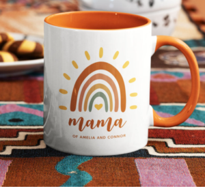 Personalized Mama Custom Name Boho Earth Tone Rainbow Sun Mug