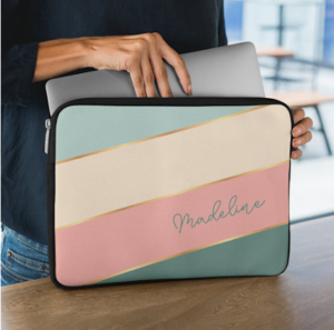 Custom Coral Blush Mint Green Ivory Stripe Art Laptop Sleeve