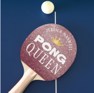 PING PONG QUEEN Personalized Rose Gold Glitter Ping Pong Paddle