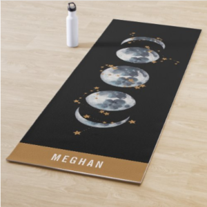 Personalized Celestial Starry Moon Phase Black Yoga Mat